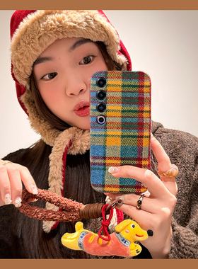 ins风毛绒彩色格子适用魅族22mini手机壳21note带note16pro腊肠狗20挂件18s挂绳17秋冬16xs绒布16thplus女16t