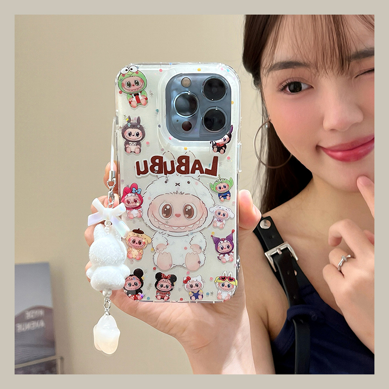 手机壳硅胶卡通趣味满屏彩色拉布布带挂件
