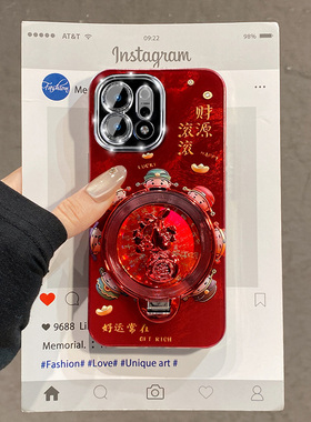 红色财神爷适用oppo真我gt8手机壳14pro+新年13por立体gtneo6se旋转gt5葫芦gt7支架v60冰川纹v50十realme硅胶