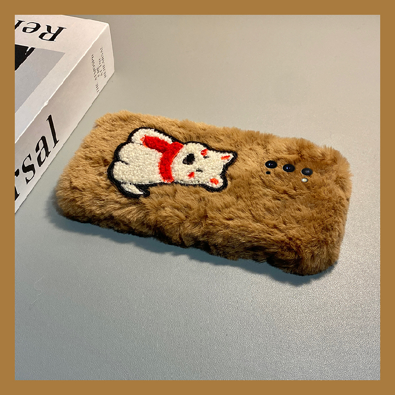 手机壳秋冬毛绒立体卡通刺绣西高地小狗