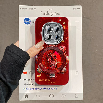 红色财神爷适用小米红米note15pro+手机壳turbo4por新年14c立体13r旋转12turbo葫芦11支架10卡通十redmi硅胶p