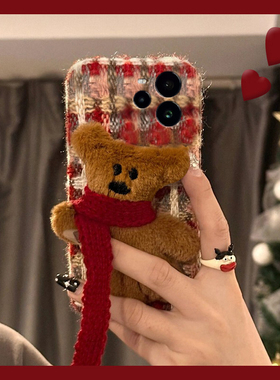 绒布红色格子适用oppo真我neo7手机壳gt6秋冬gtneo5se至尊版13pro+毛绒12卡通11立体v25新款q3s十realme硅胶p