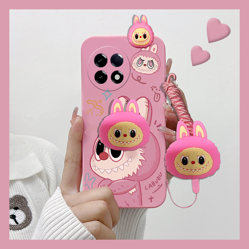 手机壳卡通粉色立体趴趴拉布布带支架挂绳