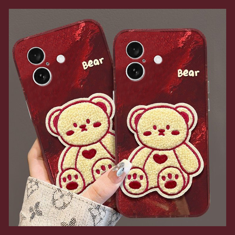 手机壳硅胶红色新年本命年蛇年立体刺绣小熊