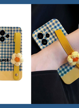 ins风适用oppo真我13pro+手机壳12蓝色11格纹neo7立体gt6针织gt5花朵q3腕带v11手绳v25新款gtneo十realme硅胶