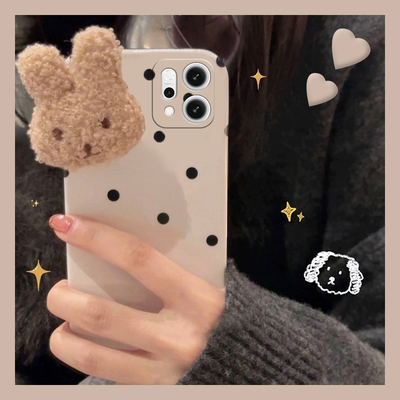 秋冬毛绒兔子适用opporeno14手机壳reno13满屏12波点11pro+冬季10简约9立体8毛茸茸7se硅胶6软壳4/ace2十oppo