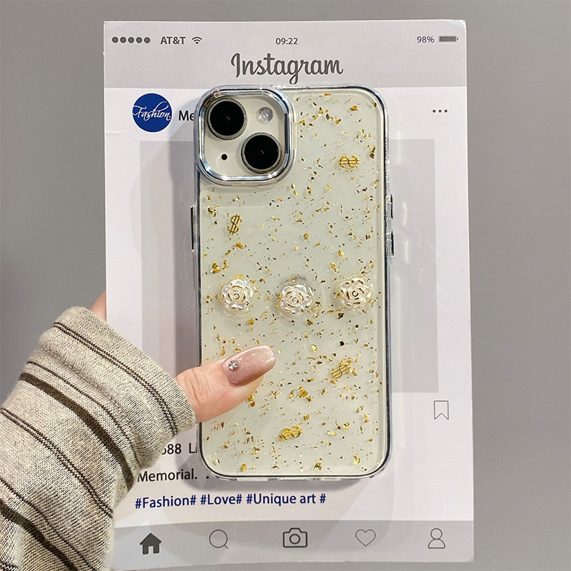 手机壳滴胶金箔立体山茶花花朵