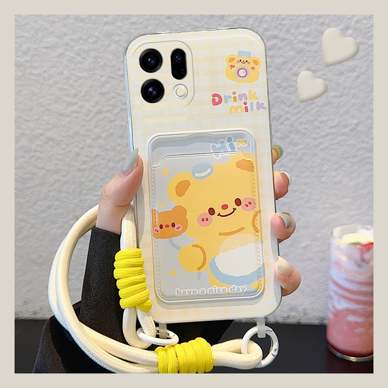 手机壳硅胶卡通黄油小熊卡包插卡带手链挂链