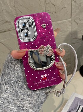 波点闪钻kt猫镜子适用oppo一加turbo6v手机壳1+ace6卡通15凯蒂猫13t带ace5pro斜挎12挂绳11硅胶3/2v十oneplus
