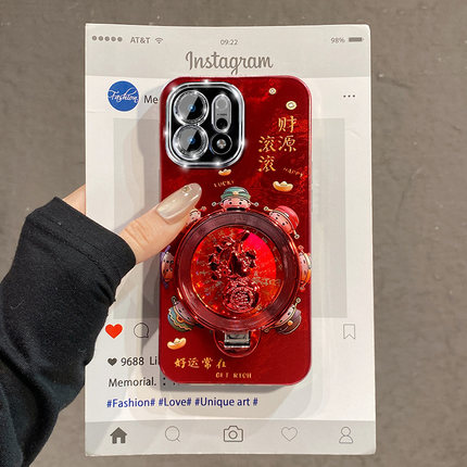 红色财神爷适用opporeno15手机壳reno14新年reon13pro+立体12旋转11葫芦10支架8卡通7冰川纹6十oppo硅胶0pp0