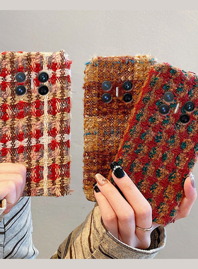 秋冬撞色条纹绒布适用华为purax手机壳pocket2红色magicvs3毛绒matex6冬季novaflip暖手xs2女p50pocket折叠屏