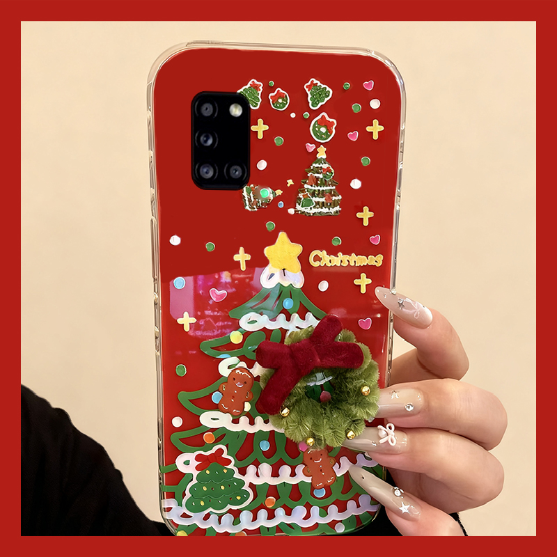 手机壳硅胶红色立体秋冬毛绒圣诞甜甜圈
