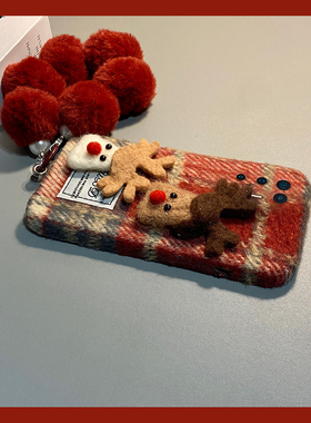 毛绒格子麋鹿适用坚果r2手机壳pro2红色pro3圣诞带挂链pro2s秋冬r1绒布3卡通por立体冬天毛毛新款防摔硅胶女p