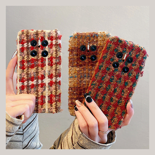 秋冬撞色条纹绒布适用华为mate60手机壳mete70pro 10暖手9毛茸茸十50rs保时捷p 红色40e毛绒30epro线条20x冬季