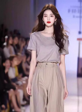 显瘦减龄时髦名媛气质套装女夏高级感盐系轻熟休闲气质阔腿裤两件