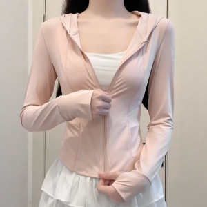 连帽瑜伽同款防晒衣女夏季原纱修身冰丝凉感透气防紫外线防晒衣