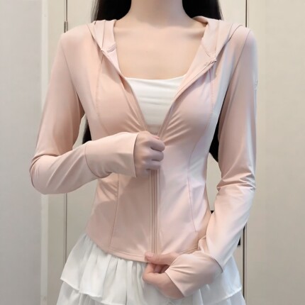 连帽瑜伽同款防晒衣女夏季原纱修身冰丝凉感透气防紫外线防晒衣