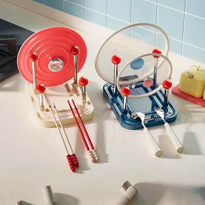 多巴胺双层锅盖架厨房台面多功能置物架家用餐具收纳架塑料锅铲架图片