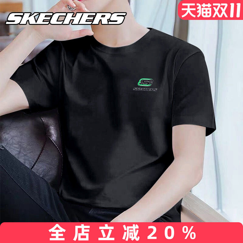 Skechers斯凯奇T恤男夏季新款透气休闲上衣男潮流宽松短袖棉T恤