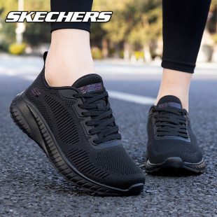 轻便软底运动鞋 网面透气休闲鞋 女冬季 Skechers斯凯奇全黑色跑步鞋