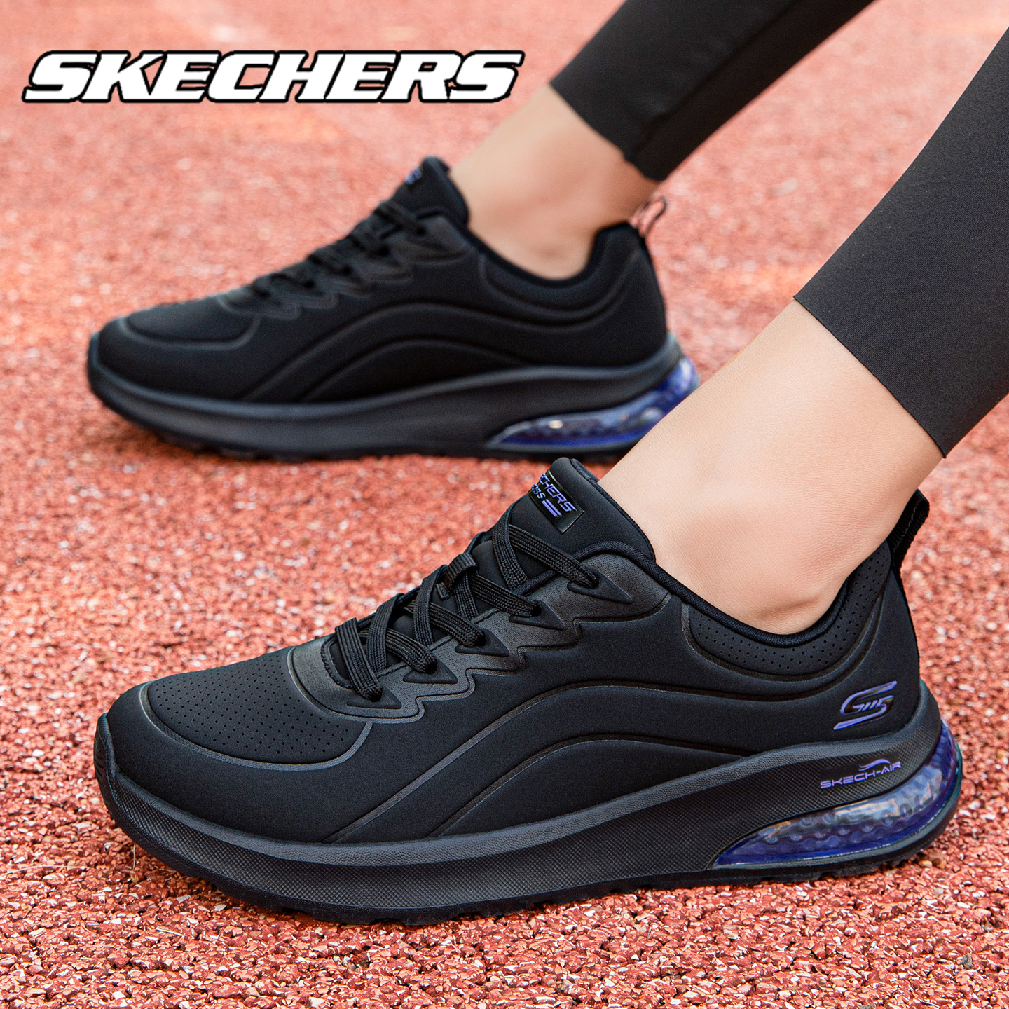 skechers斯凯奇秋冬新款轻便缓震运动鞋官方正品皮面防水跑步鞋女