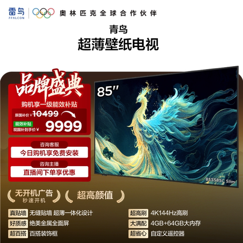 雷鸟青鸟85英寸无缝贴墙一体化 288Hz高刷 超薄壁纸电视以旧换新