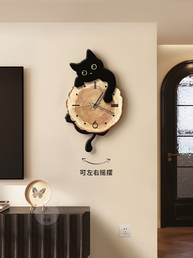 การ์ตูนแมวห้องนั่งเล่นนาฬิกาแขวนบ้านอินเทอร์เน็ตคนดัง Mute 2025 ใหม่นาฬิกาแขวนผนัง Creative Swing ร้านอาหารนาฬิกา
