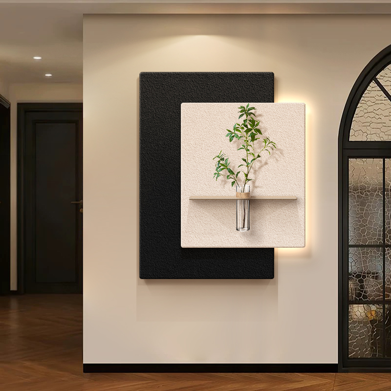 适合大白墙的装饰画正对门入户走廊过道led壁灯玄关挂画水培绿植