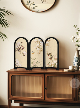 新中式花鸟屏风桌面摆件创意装饰画中古风摆画可折叠礼物2025新款