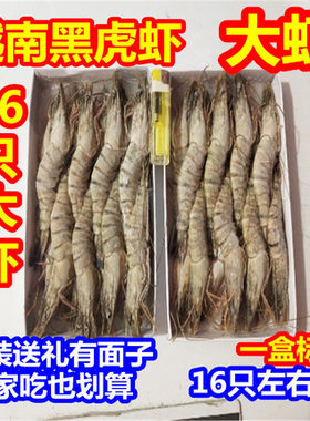 越南黑虎虾老虎大对虾明虾斑节虾海鲜草虾海虾特价500克16/盒