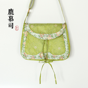 原创果绿色汉服货郎包大容量拼色斜挎布包可调节包带可装 13寸电脑