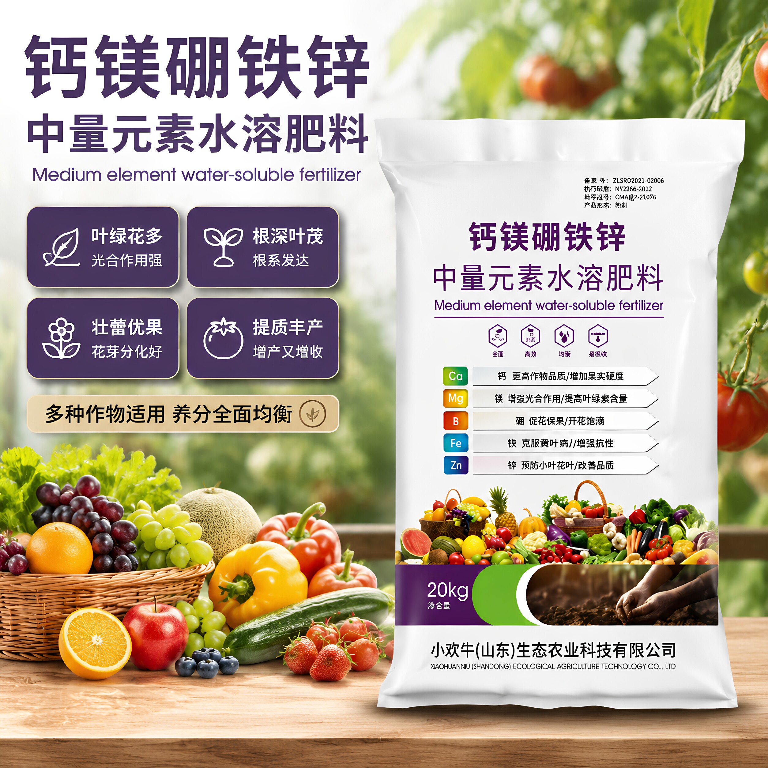 钙镁硼锌铁中微量元素肥防裂果防黄叶促花保果防缺素增产水溶肥