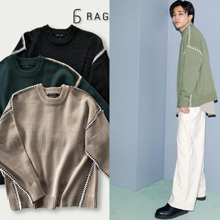 日系复古复杂手工编织工艺撞色廓型OS宽松粗针针织毛衣情侣款