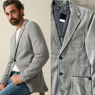 美系经典 西服男 复古棉质弹力针织水洗浅灰休闲单西装