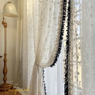 曼影纱 法式浪漫美式复古重工浮雕窗纱花边纱帘定制 米色/白色