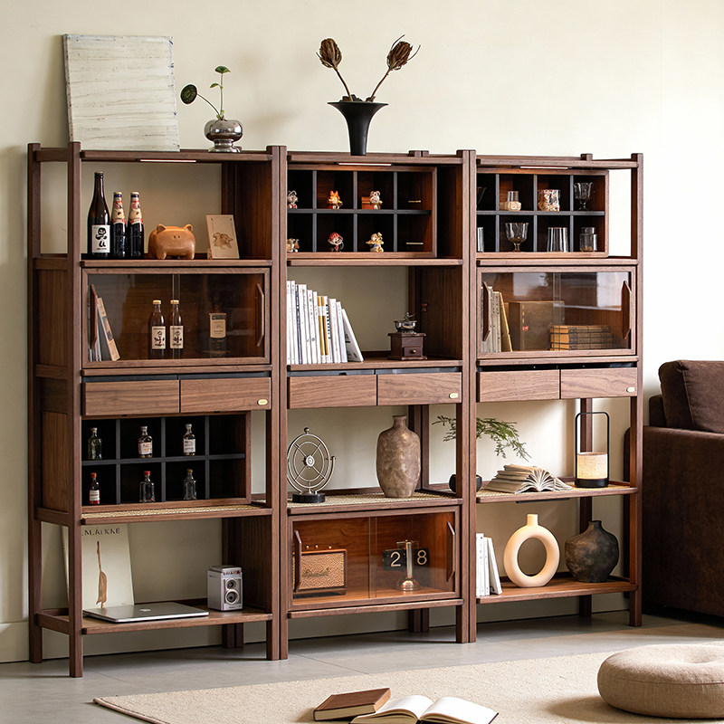 北美黑胡桃木博古架茶具茶室展示柜置物架客厅多宝阁办公室书架,住宅家具,多宝格/博古架,淘宝优惠券,粉丝福利购,淘宝优惠卷