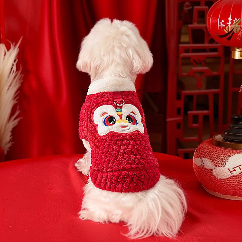 狗狗过年拜年服喜庆加绒棉衣宠物比熊泰迪博美雪纳瑞幼犬新年唐装