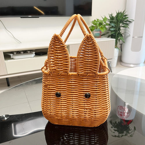 仿藤工艺新款圆形手提小