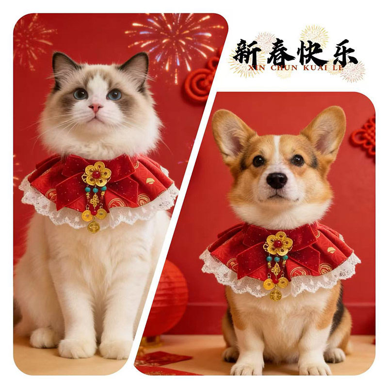 新年项圈马年图案猫咪狗
