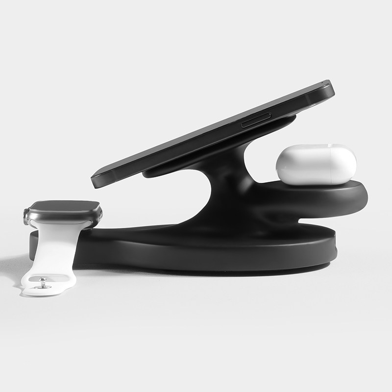 创意magsafe磁吸无线充电三合一手机支架桌面架底座手表耳机通用
