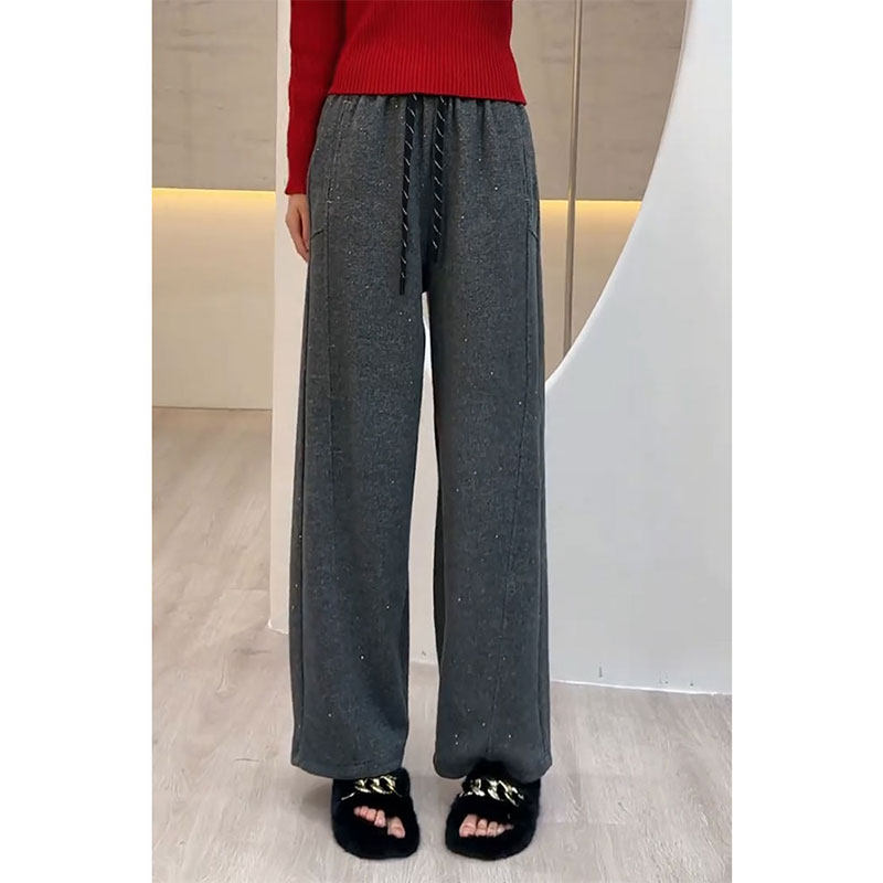 慵懒风撞色抽绳阔腿休闲裤女2026早春时尚简约显瘦百搭垂感直筒裤,女装/女士精品,大码裤装,淘宝优惠券,粉丝福利购,淘宝优惠卷