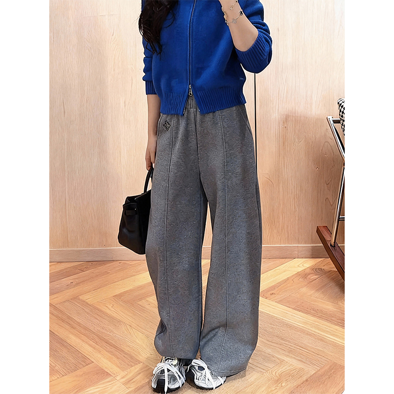 设计感刺绣加绒加厚阔腿裤女2025