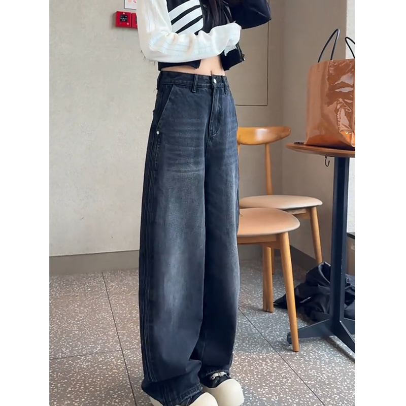 复古水洗做旧弯刀阔腿牛仔裤女20