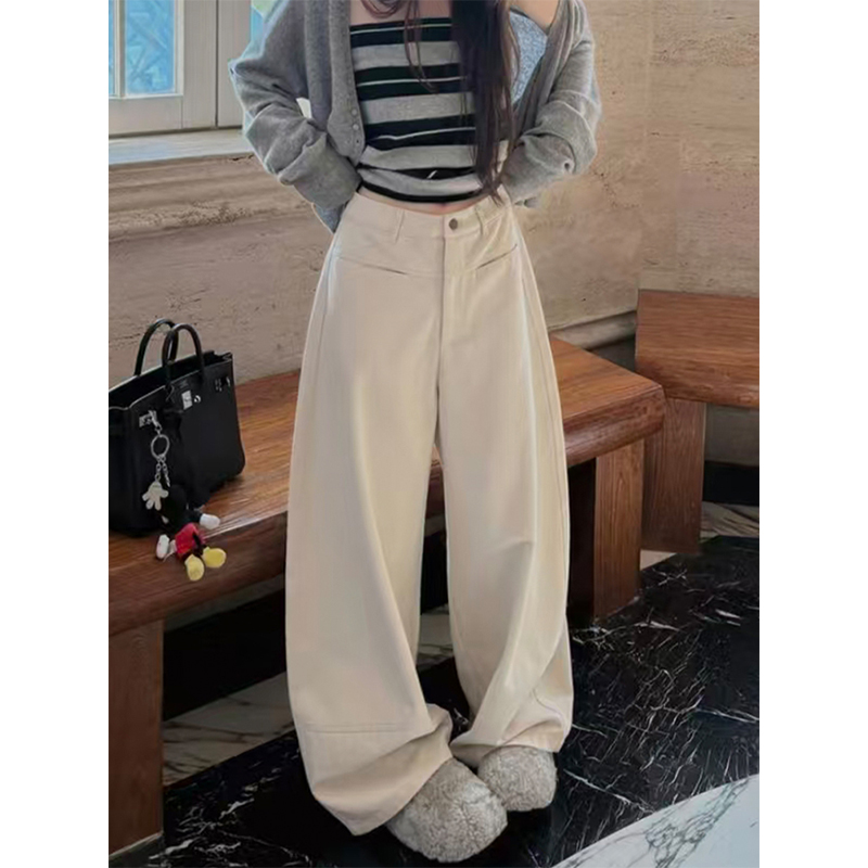 韩版时尚简约高腰宽松阔腿牛仔裤