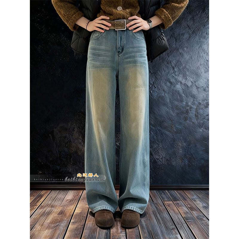复古水洗做旧渐变阔腿牛仔裤女2026早春大码遮肉显瘦百搭弯刀长裤,女装/女士精品,大码裤装,淘宝优惠券,粉丝福利购,淘宝优惠卷
