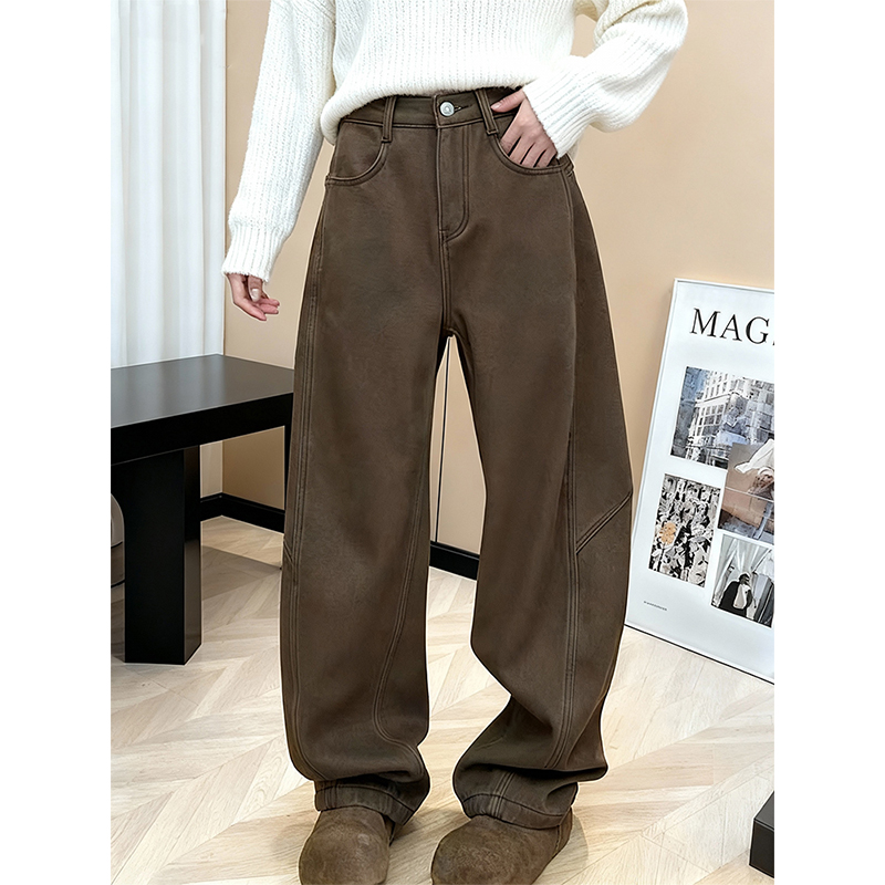 复古工装阔腿牛仔裤女显瘦减龄