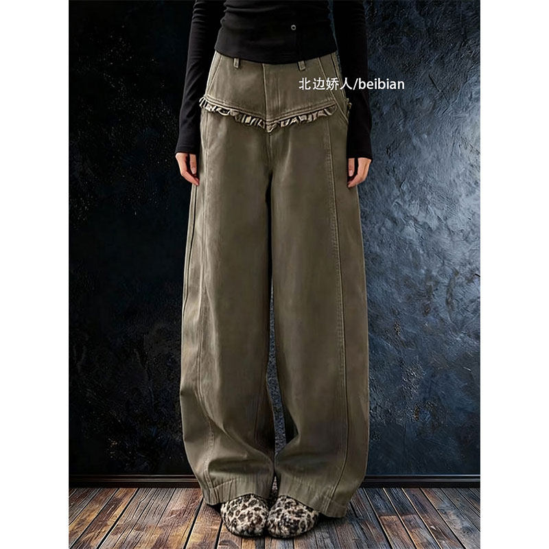 设计感花边加绒加厚宽松阔腿牛仔裤女2026早春胖mm显瘦百搭拖地裤,女装/女士精品,大码裤装,淘宝优惠券,粉丝福利购,淘宝优惠卷