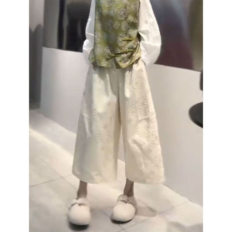 新中式时尚潮流提花阔腿休闲裤女2026早春高级感宽松百搭九分裤子,女装/女士精品,大码裤装,淘宝优惠券,粉丝福利购,淘宝优惠卷