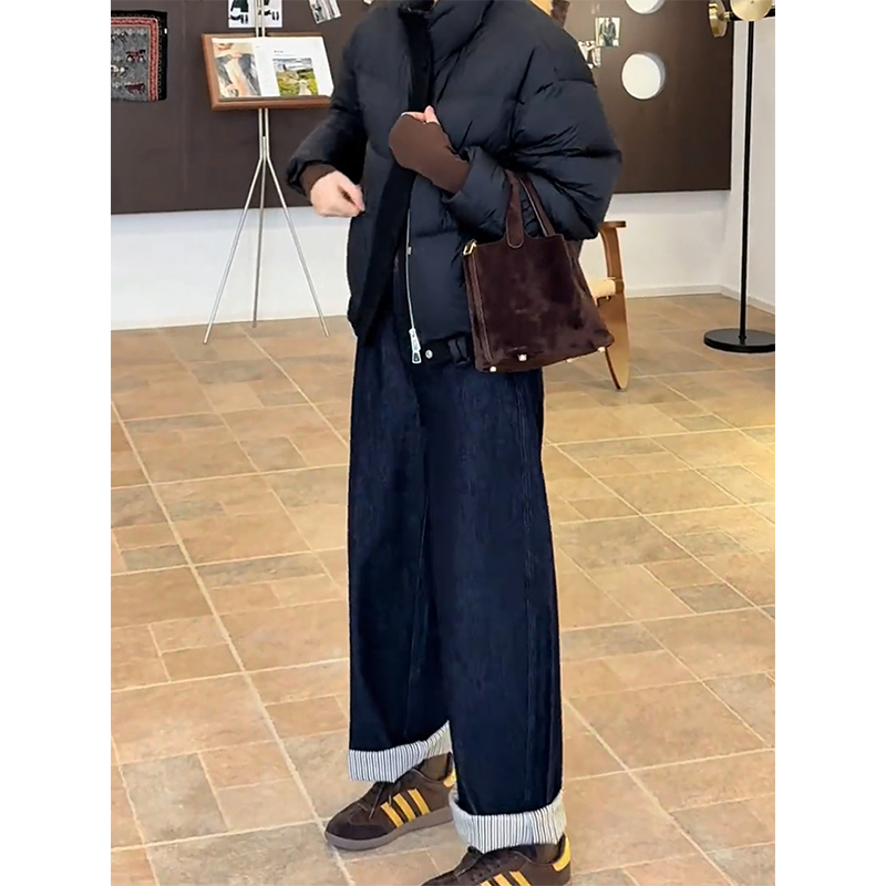 普洗蓝高级感牛仔裤女小众条纹