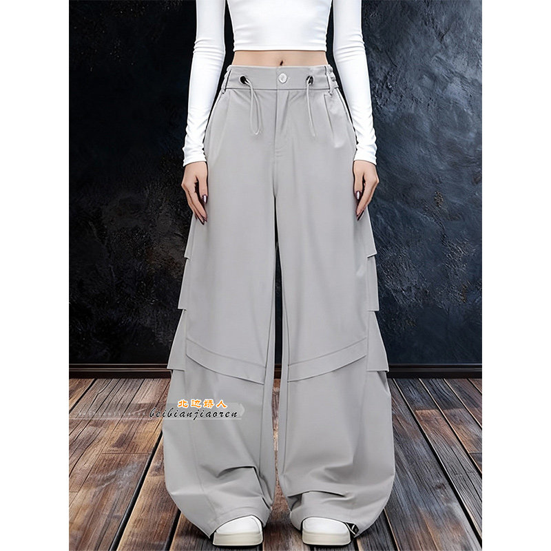 美式伞兵高腰阔腿工装裤女2026春季新款宽松显瘦垂感弯刀休闲长裤,女装/女士精品,大码裤装,淘宝优惠券,粉丝福利购,淘宝优惠卷